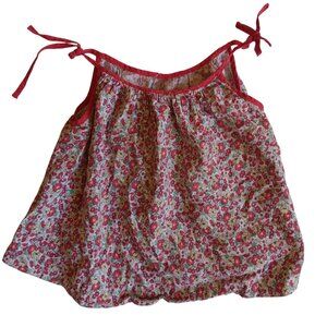 Vintage 2T 3T Floral Baby Girls Sleeveless Top With Red Trim & Tie Straps